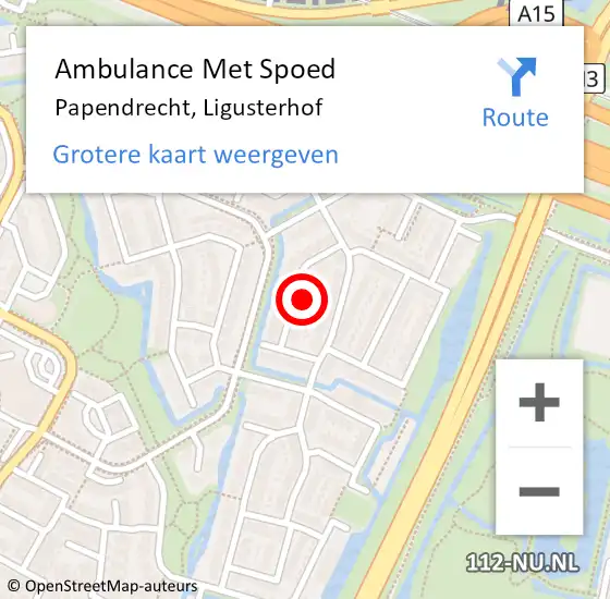 Locatie op kaart van de 112 melding: Ambulance Met Spoed Naar Papendrecht, Ligusterhof op 24 februari 2022 10:28