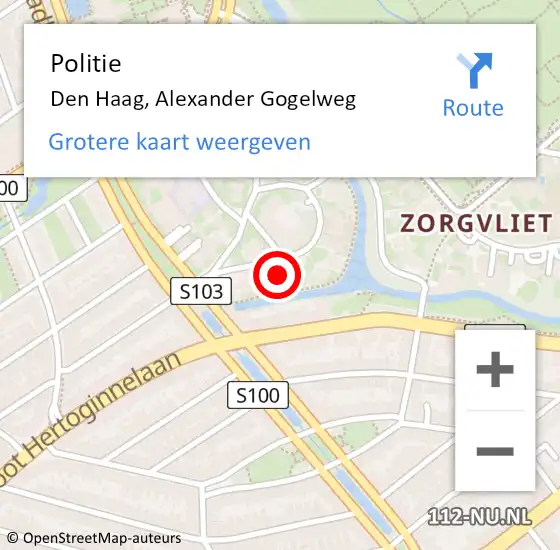 Locatie op kaart van de 112 melding: Politie Den Haag, Alexander Gogelweg op 24 februari 2022 11:10