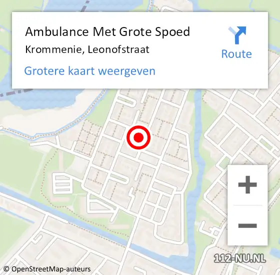Locatie op kaart van de 112 melding: Ambulance Met Grote Spoed Naar Krommenie, Leonofstraat op 24 februari 2022 12:16