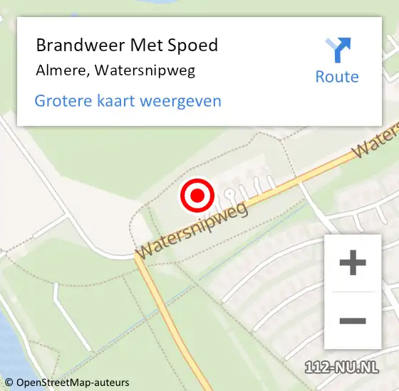 Locatie op kaart van de 112 melding: Brandweer Met Spoed Naar Almere, Watersnipweg op 24 februari 2022 14:30