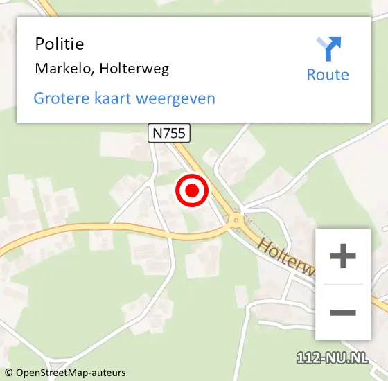 Locatie op kaart van de 112 melding: Politie Markelo, Holterweg op 24 februari 2022 16:01
