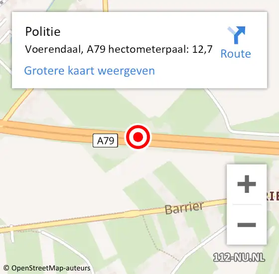 Locatie op kaart van de 112 melding: Politie Voerendaal, A79 hectometerpaal: 12,7 op 24 februari 2022 16:55