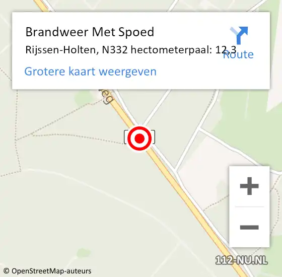 Locatie op kaart van de 112 melding: Brandweer Met Spoed Naar Rijssen-Holten, N332 hectometerpaal: 12,3 op 24 februari 2022 17:31