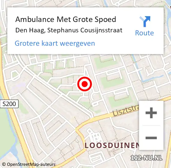 Locatie op kaart van de 112 melding: Ambulance Met Grote Spoed Naar Den Haag, Stephanus Cousijnsstraat op 24 februari 2022 18:03
