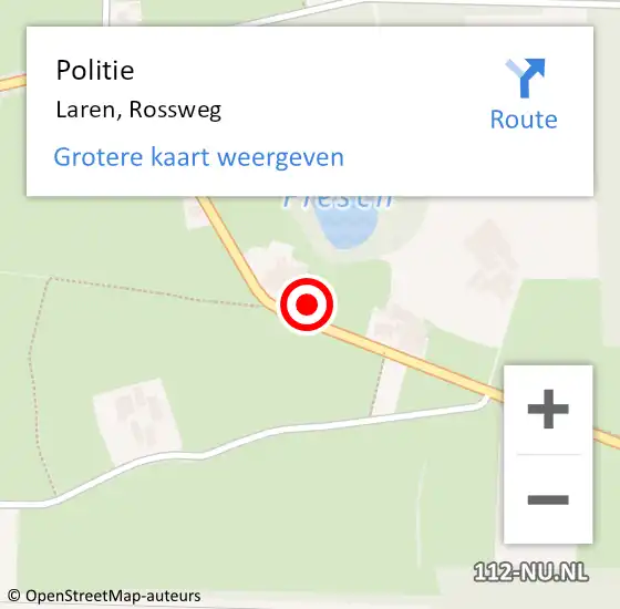 Locatie op kaart van de 112 melding: Politie Laren, Rossweg op 24 februari 2022 20:06