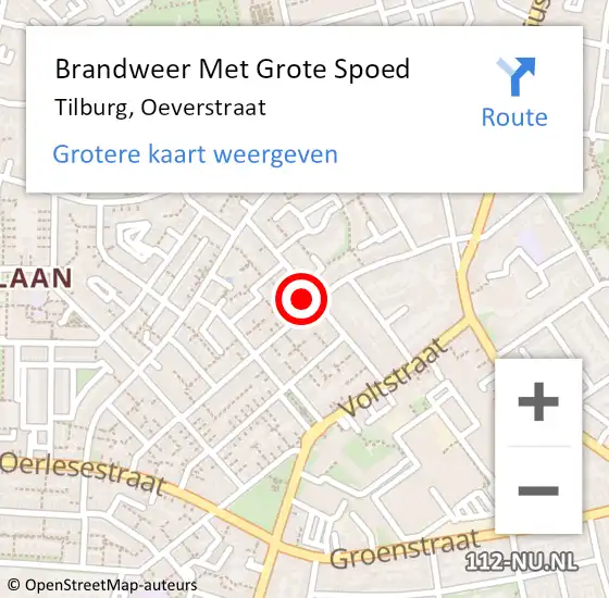 Locatie op kaart van de 112 melding: Brandweer Met Grote Spoed Naar Tilburg, Oeverstraat op 25 februari 2022 06:08
