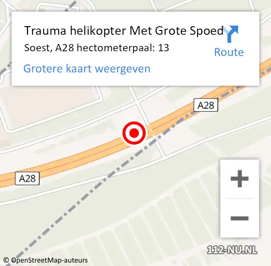 Locatie op kaart van de 112 melding: Trauma helikopter Met Grote Spoed Naar Soest, A28 hectometerpaal: 13 op 25 februari 2022 06:36