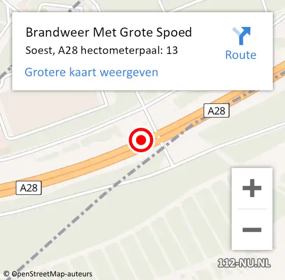 Locatie op kaart van de 112 melding: Brandweer Met Grote Spoed Naar Soest, A28 hectometerpaal: 13 op 25 februari 2022 06:48