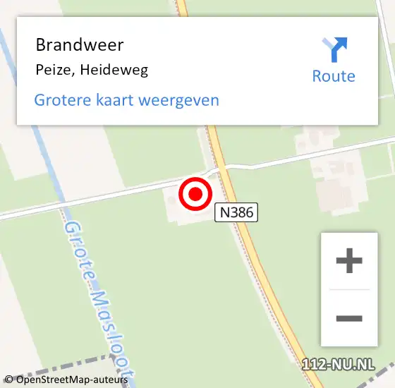 Locatie op kaart van de 112 melding: Brandweer Peize, Heideweg op 25 februari 2022 07:43