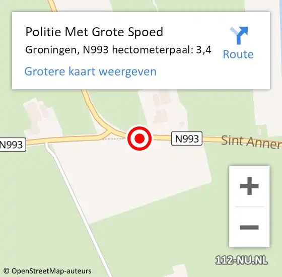 Locatie op kaart van de 112 melding: Politie Met Grote Spoed Naar Groningen, N993 hectometerpaal: 3,4 op 25 februari 2022 07:46