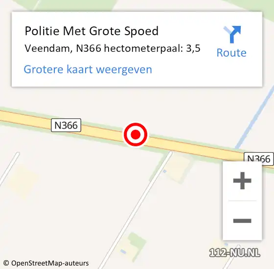 Locatie op kaart van de 112 melding: Politie Met Grote Spoed Naar Veendam, N366 hectometerpaal: 3,5 op 25 februari 2022 11:41