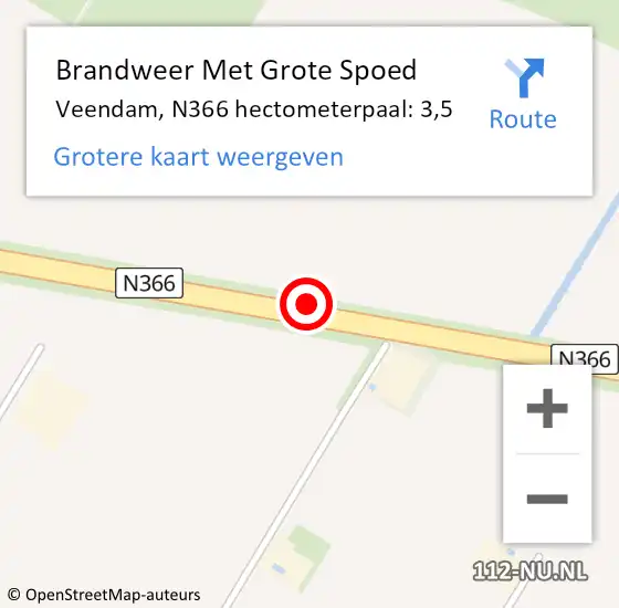 Locatie op kaart van de 112 melding: Brandweer Met Grote Spoed Naar Veendam, N366 hectometerpaal: 3,5 op 25 februari 2022 11:45