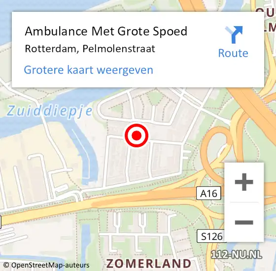Locatie op kaart van de 112 melding: Ambulance Met Grote Spoed Naar Rotterdam, Pelmolenstraat op 25 februari 2022 12:36