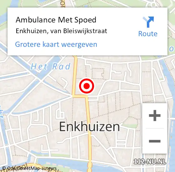 Locatie op kaart van de 112 melding: Ambulance Met Spoed Naar Enkhuizen, van Bleiswijkstraat op 25 februari 2022 13:39