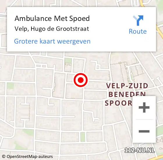 Locatie op kaart van de 112 melding: Ambulance Met Spoed Naar Velp, Hugo de Grootstraat op 25 februari 2022 13:47