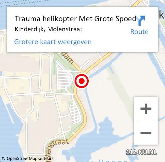Locatie op kaart van de 112 melding: Trauma helikopter Met Grote Spoed Naar Kinderdijk, Molenstraat op 25 februari 2022 14:00