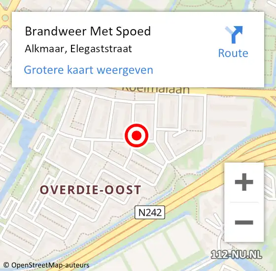 Locatie op kaart van de 112 melding: Brandweer Met Spoed Naar Alkmaar, Elegaststraat op 25 februari 2022 14:03