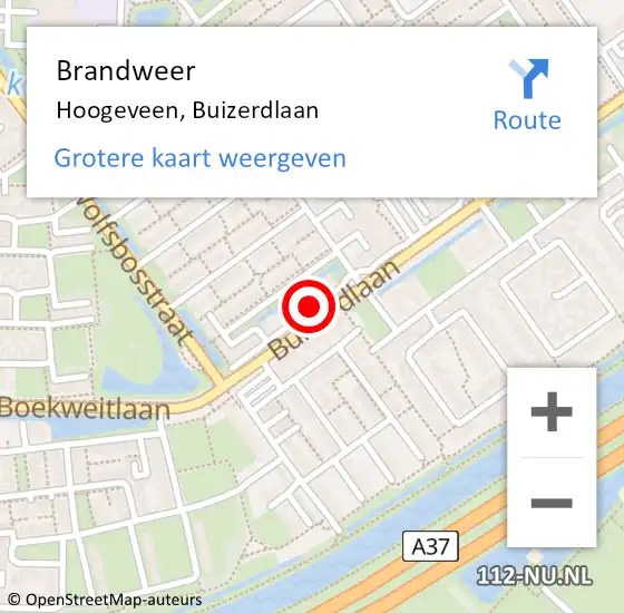 Locatie op kaart van de 112 melding: Brandweer Hoogeveen, Buizerdlaan op 25 februari 2022 14:34