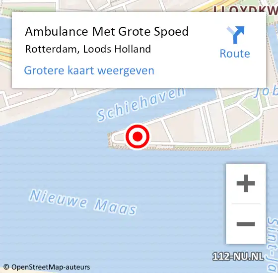 Locatie op kaart van de 112 melding: Ambulance Met Grote Spoed Naar Rotterdam, Loods Holland op 25 februari 2022 15:44