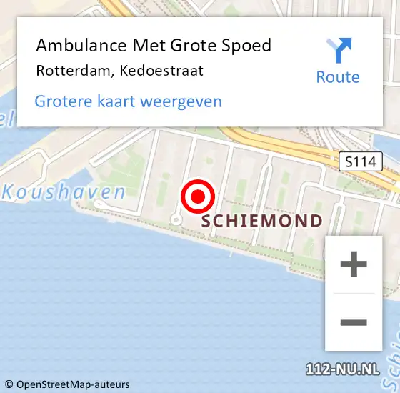 Locatie op kaart van de 112 melding: Ambulance Met Grote Spoed Naar Rotterdam, Kedoestraat op 9 juli 2014 14:57