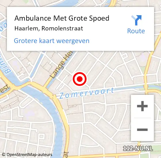 Locatie op kaart van de 112 melding: Ambulance Met Grote Spoed Naar Haarlem, Romolenstraat op 25 februari 2022 17:22