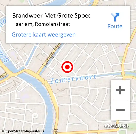 Locatie op kaart van de 112 melding: Brandweer Met Grote Spoed Naar Haarlem, Romolenstraat op 25 februari 2022 17:28