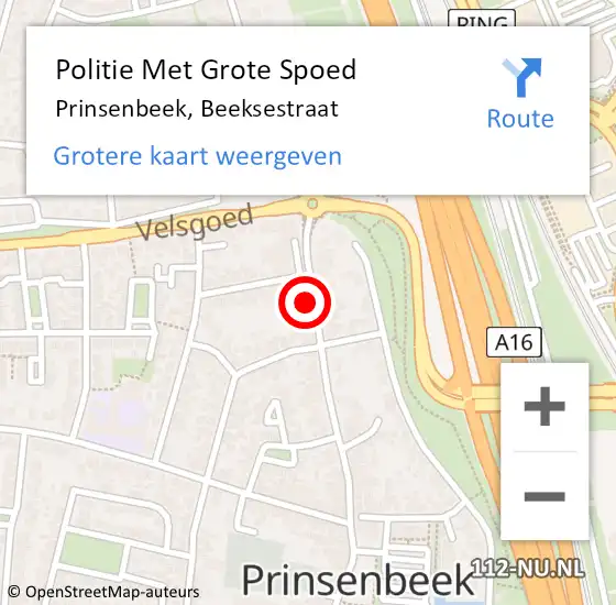 Locatie op kaart van de 112 melding: Politie Met Grote Spoed Naar Prinsenbeek, Beeksestraat op 25 februari 2022 21:13
