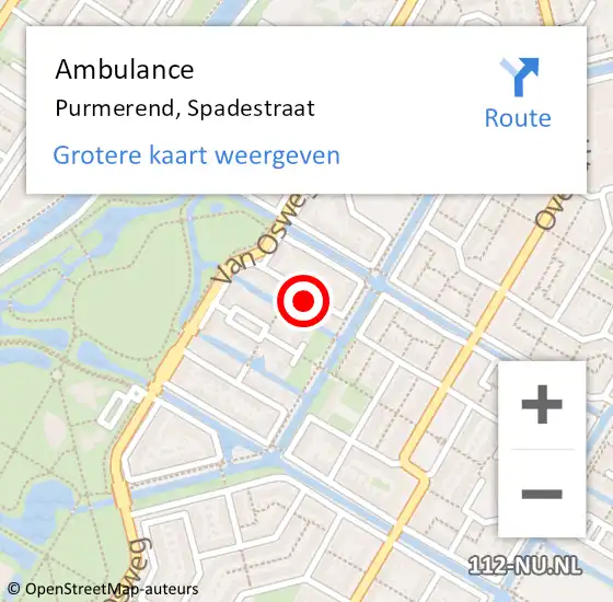 Locatie op kaart van de 112 melding: Ambulance Purmerend, Spadestraat op 26 februari 2022 02:20