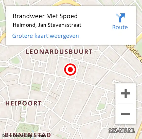 Locatie op kaart van de 112 melding: Brandweer Met Spoed Naar Helmond, Jan Stevensstraat op 26 februari 2022 02:38