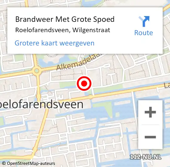 Locatie op kaart van de 112 melding: Brandweer Met Grote Spoed Naar Roelofarendsveen, Wilgenstraat op 26 februari 2022 09:41