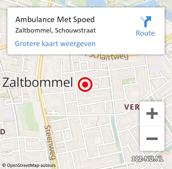 Locatie op kaart van de 112 melding: Ambulance Met Spoed Naar Zaltbommel, Schouwstraat op 26 februari 2022 11:02