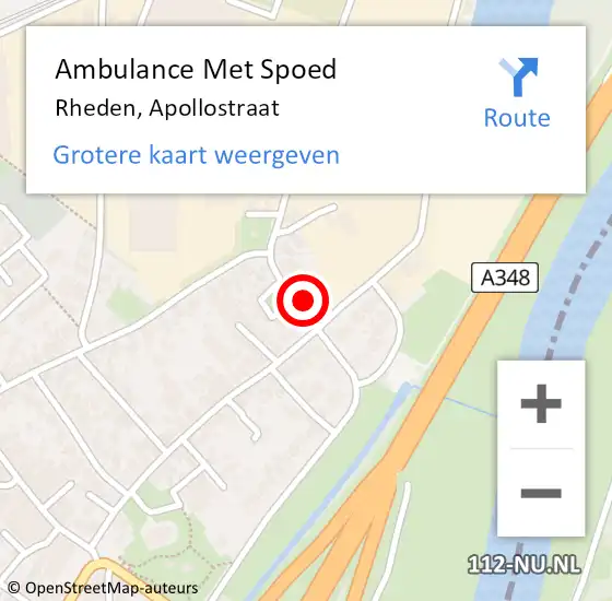 Locatie op kaart van de 112 melding: Ambulance Met Spoed Naar Rheden, Apollostraat op 26 februari 2022 12:47