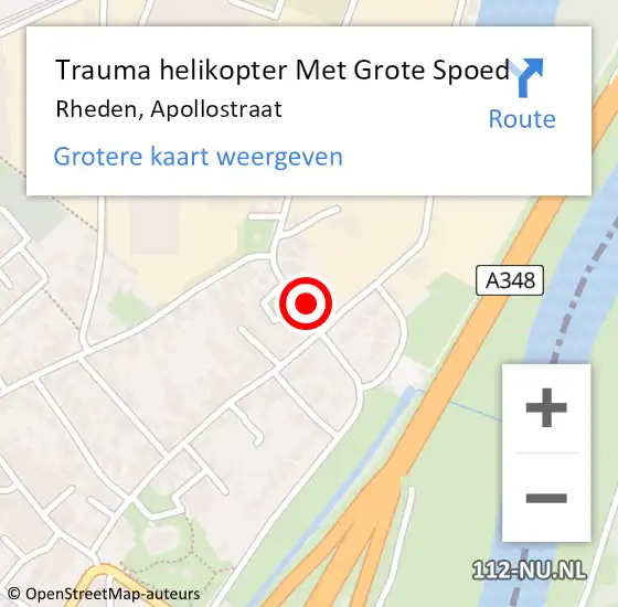 Locatie op kaart van de 112 melding: Trauma helikopter Met Grote Spoed Naar Rheden, Apollostraat op 26 februari 2022 12:49