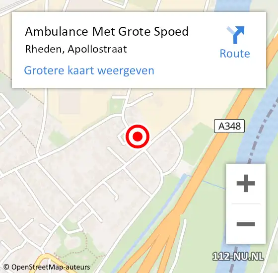Locatie op kaart van de 112 melding: Ambulance Met Grote Spoed Naar Rheden, Apollostraat op 26 februari 2022 12:50