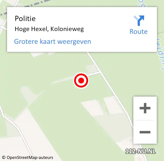 Locatie op kaart van de 112 melding: Politie Hoge Hexel, Kolonieweg op 26 februari 2022 14:49