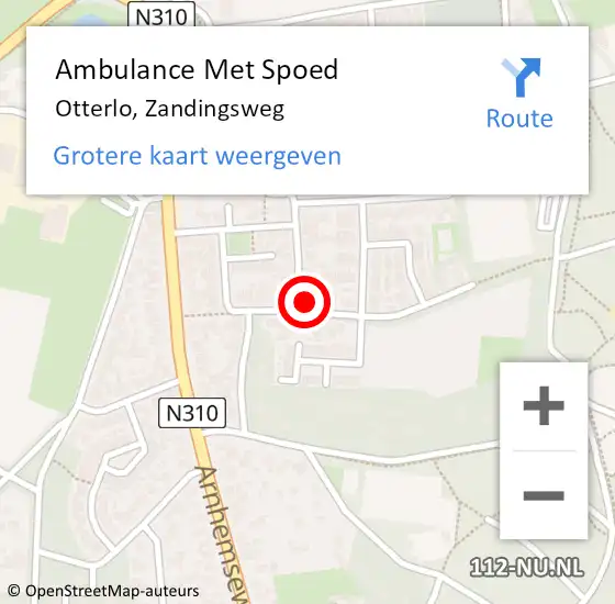 Locatie op kaart van de 112 melding: Ambulance Met Spoed Naar Otterlo, Zandingsweg op 26 februari 2022 15:12