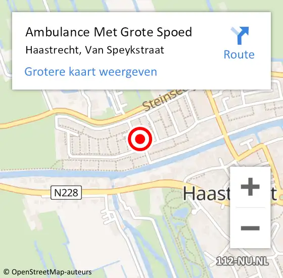 Locatie op kaart van de 112 melding: Ambulance Met Grote Spoed Naar Haastrecht, Van Speykstraat op 26 februari 2022 15:39
