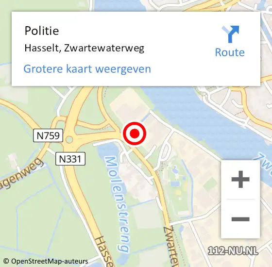 Locatie op kaart van de 112 melding: Politie Hasselt, Zwartewaterweg op 26 februari 2022 15:51