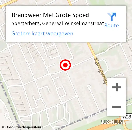 Locatie op kaart van de 112 melding: Brandweer Met Grote Spoed Naar Soesterberg, Generaal Winkelmanstraat op 26 februari 2022 16:02