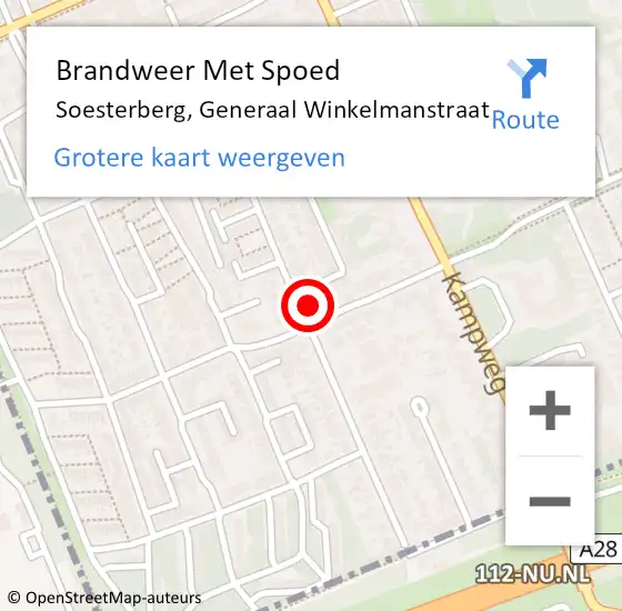Locatie op kaart van de 112 melding: Brandweer Met Spoed Naar Soesterberg, Generaal Winkelmanstraat op 26 februari 2022 17:28