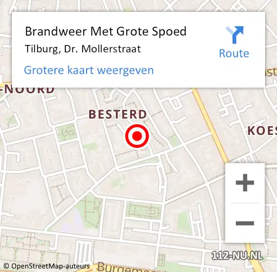 Locatie op kaart van de 112 melding: Brandweer Met Grote Spoed Naar Tilburg, Dr. Mollerstraat op 26 februari 2022 18:55