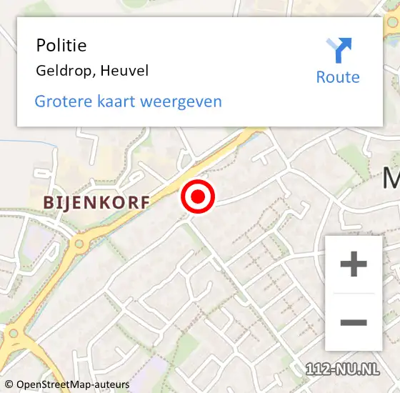Locatie op kaart van de 112 melding: Politie Geldrop, Heuvel op 26 februari 2022 20:01