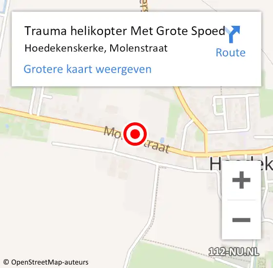 Locatie op kaart van de 112 melding: Trauma helikopter Met Grote Spoed Naar Hoedekenskerke, Molenstraat op 26 februari 2022 20:32