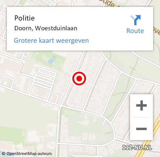 Locatie op kaart van de 112 melding: Politie Doorn, Woestduinlaan op 26 februari 2022 20:32