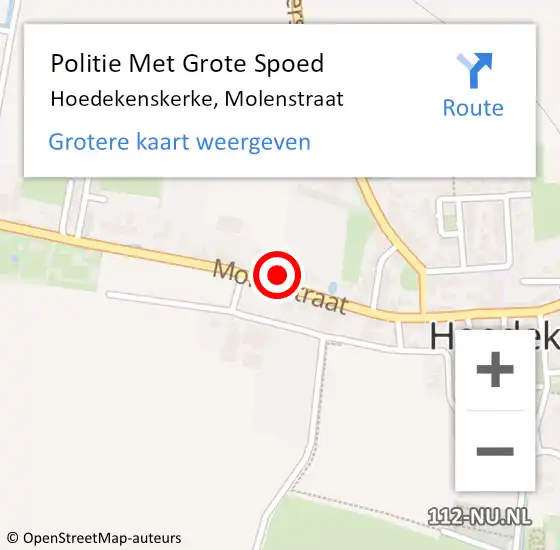 Locatie op kaart van de 112 melding: Politie Met Grote Spoed Naar Hoedekenskerke, Molenstraat op 26 februari 2022 20:32