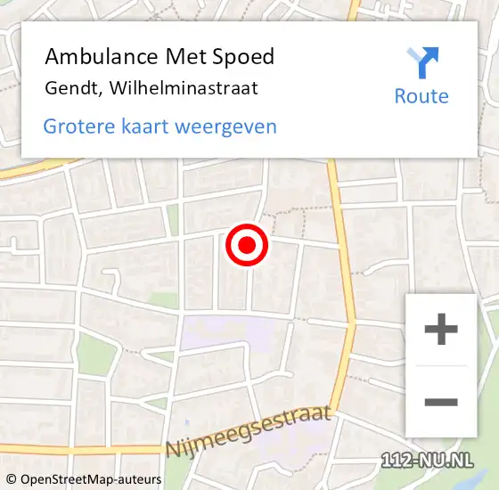 Locatie op kaart van de 112 melding: Ambulance Met Spoed Naar Gendt, Wilhelminastraat op 26 februari 2022 22:18