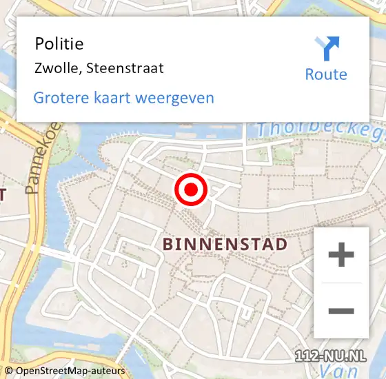 Locatie op kaart van de 112 melding: Politie Zwolle, Steenstraat op 27 februari 2022 00:19