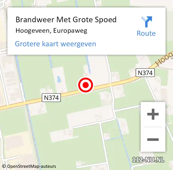 Locatie op kaart van de 112 melding: Brandweer Met Grote Spoed Naar Hoogeveen, Europaweg op 27 februari 2022 01:42