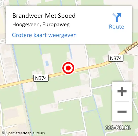 Locatie op kaart van de 112 melding: Brandweer Met Spoed Naar Hoogeveen, Europaweg op 27 februari 2022 02:44