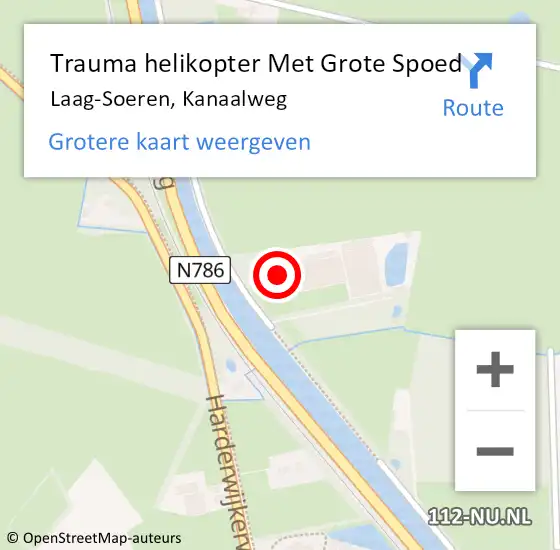 Locatie op kaart van de 112 melding: Trauma helikopter Met Grote Spoed Naar Laag-Soeren, Kanaalweg op 27 februari 2022 11:46